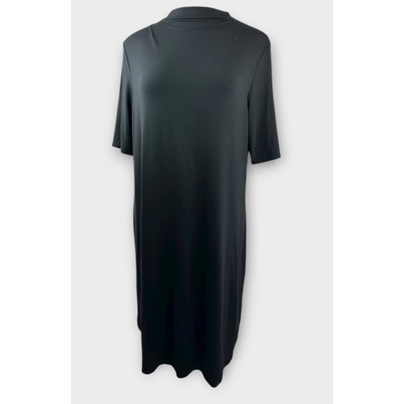 Eileen Fisher Stretch Jersey Knit Mock Neck Dress Midi Half Sleeve Black Size XL - Picture 11 of 14